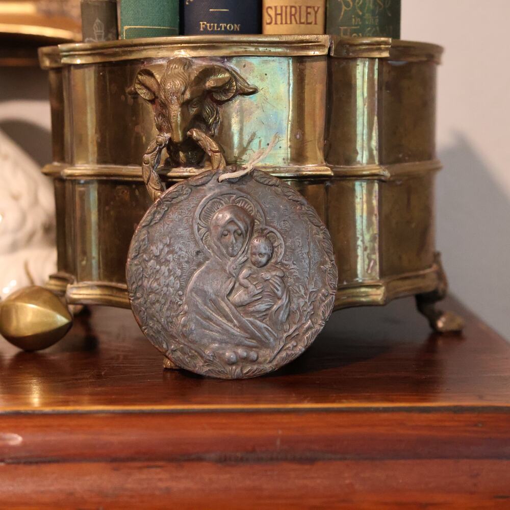 Vintage Italian Mixed-Metal Medallion of the Madonna and Child